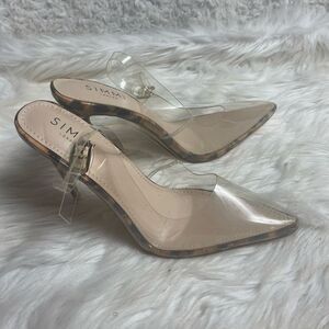 SIMMI London clear plastic sling back Leopard prints trim and heels Size 8